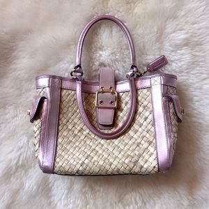 🧺 COACH - Woven Wicker + metallic pink handbag